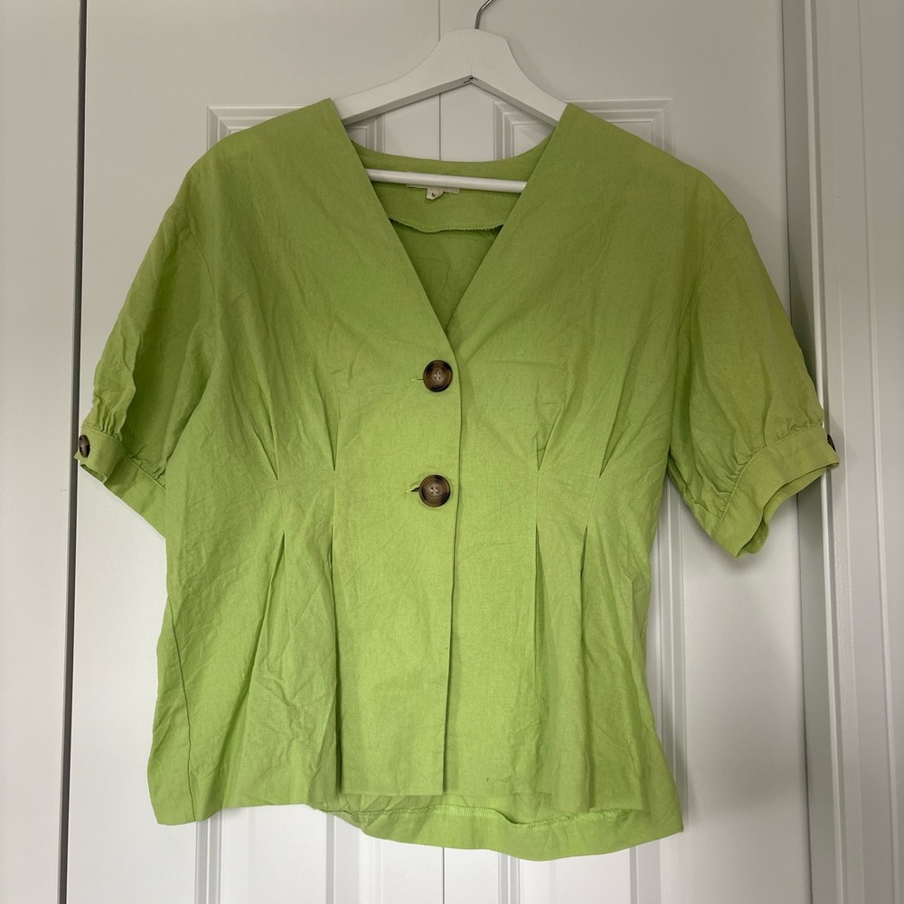 Lime Green Button-Up Women's Top